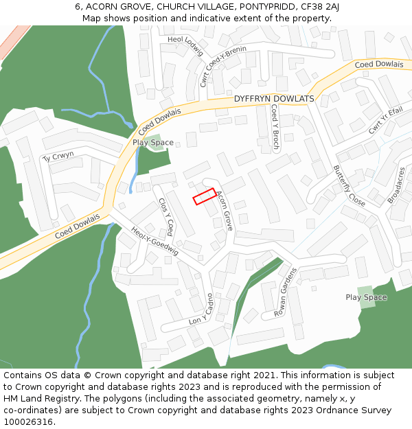 6, ACORN GROVE, CHURCH VILLAGE, PONTYPRIDD, CF38 2AJ: Location map and indicative extent of plot