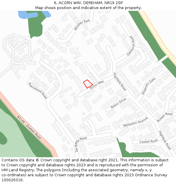 6, ACORN WAY, DEREHAM, NR19 2SP: Location map and indicative extent of plot