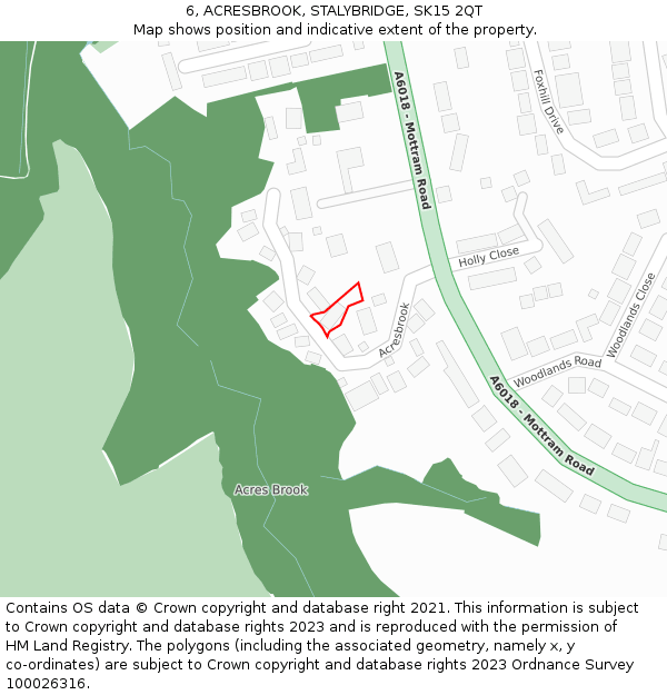 6, ACRESBROOK, STALYBRIDGE, SK15 2QT: Location map and indicative extent of plot
