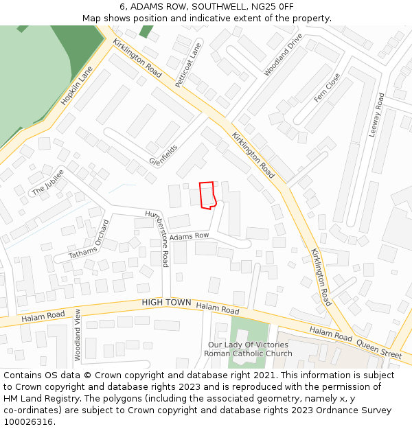 6, ADAMS ROW, SOUTHWELL, NG25 0FF: Location map and indicative extent of plot