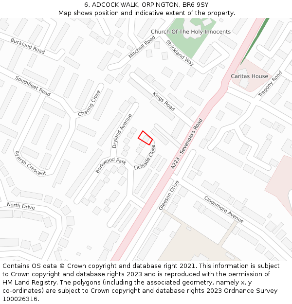 6, ADCOCK WALK, ORPINGTON, BR6 9SY: Location map and indicative extent of plot