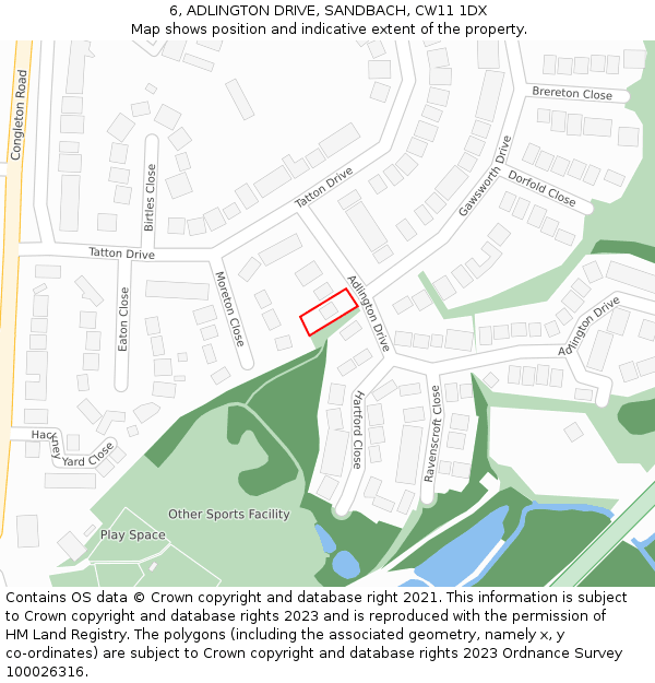 6, ADLINGTON DRIVE, SANDBACH, CW11 1DX: Location map and indicative extent of plot