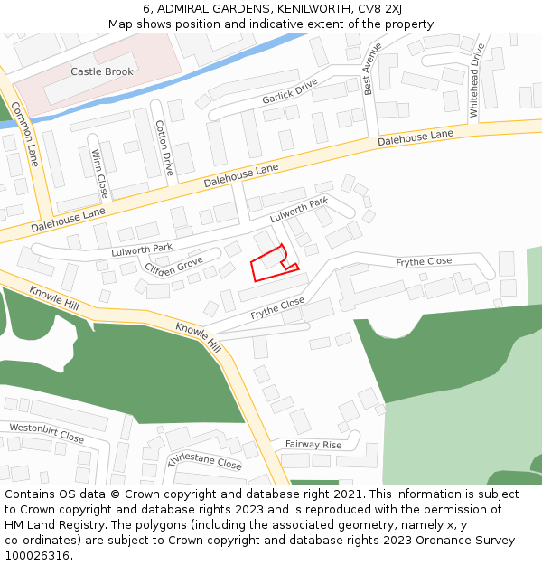 6, ADMIRAL GARDENS, KENILWORTH, CV8 2XJ: Location map and indicative extent of plot