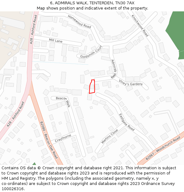 6, ADMIRALS WALK, TENTERDEN, TN30 7AX: Location map and indicative extent of plot