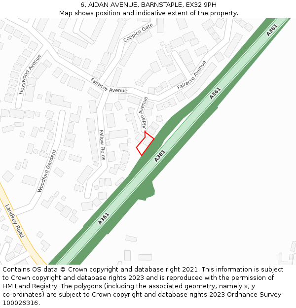 6, AIDAN AVENUE, BARNSTAPLE, EX32 9PH: Location map and indicative extent of plot