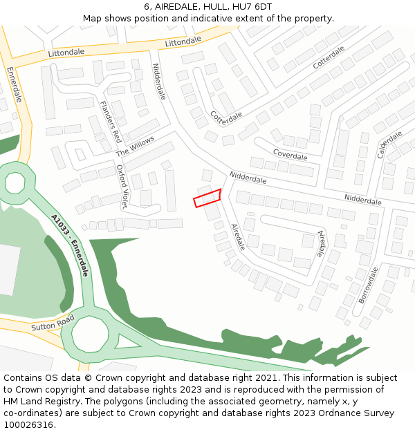 6, AIREDALE, HULL, HU7 6DT: Location map and indicative extent of plot