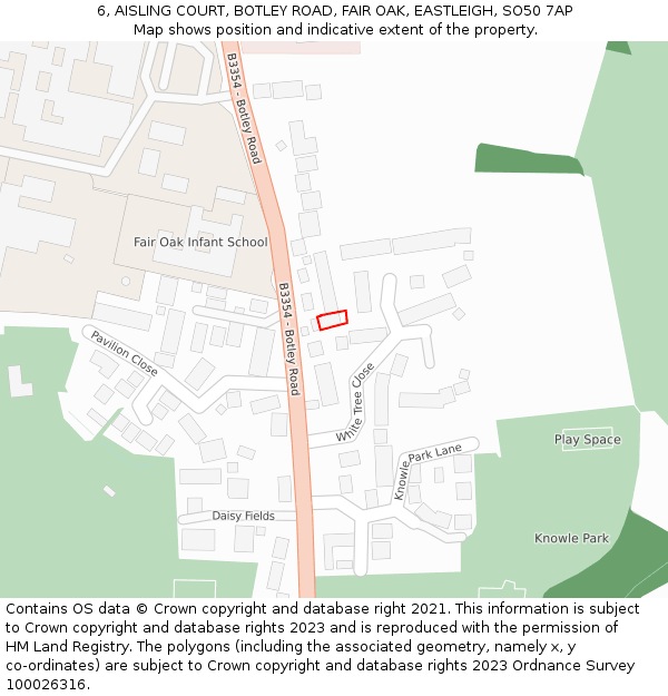 6, AISLING COURT, BOTLEY ROAD, FAIR OAK, EASTLEIGH, SO50 7AP: Location map and indicative extent of plot