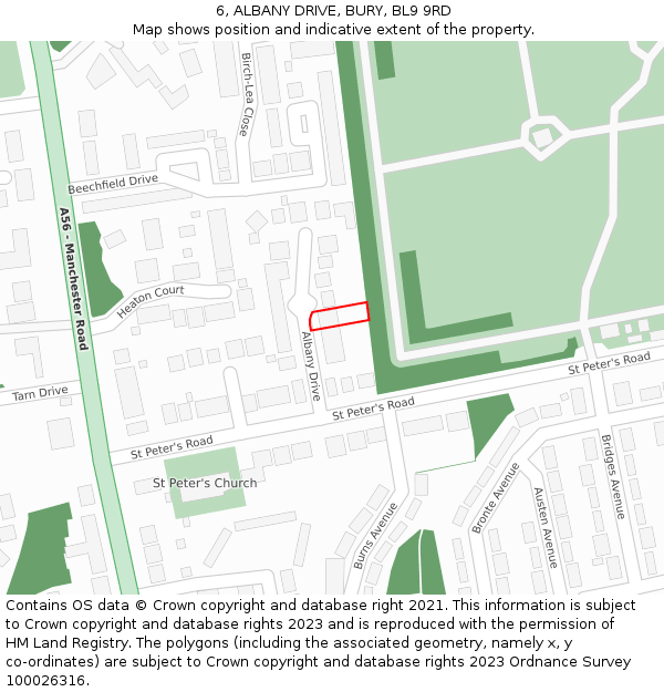 6, ALBANY DRIVE, BURY, BL9 9RD: Location map and indicative extent of plot