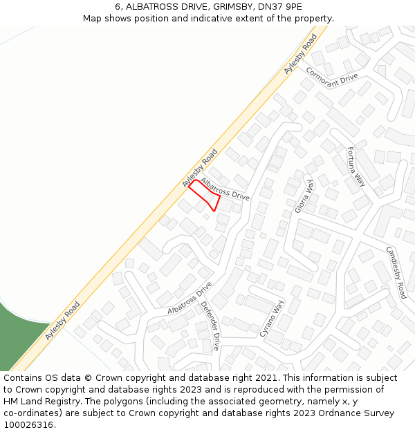 6, ALBATROSS DRIVE, GRIMSBY, DN37 9PE: Location map and indicative extent of plot