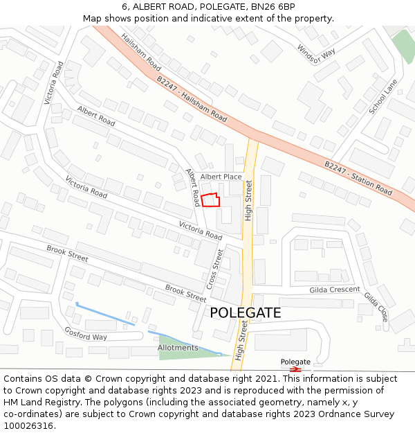 6, ALBERT ROAD, POLEGATE, BN26 6BP: Location map and indicative extent of plot