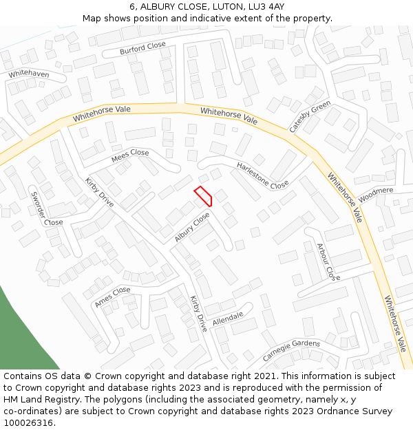 6, ALBURY CLOSE, LUTON, LU3 4AY: Location map and indicative extent of plot