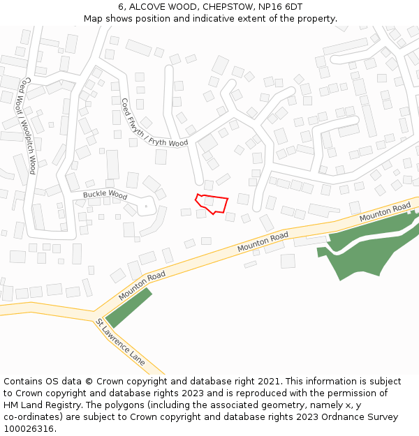 6, ALCOVE WOOD, CHEPSTOW, NP16 6DT: Location map and indicative extent of plot