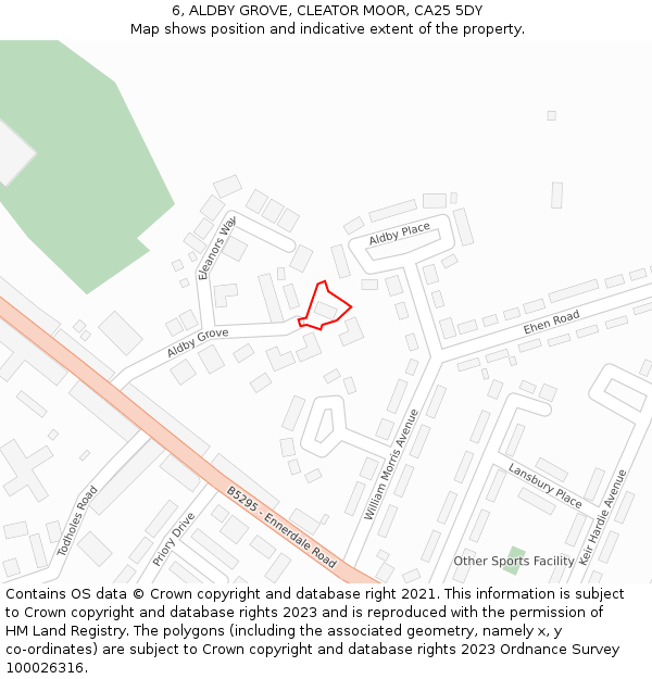 6, ALDBY GROVE, CLEATOR MOOR, CA25 5DY: Location map and indicative extent of plot