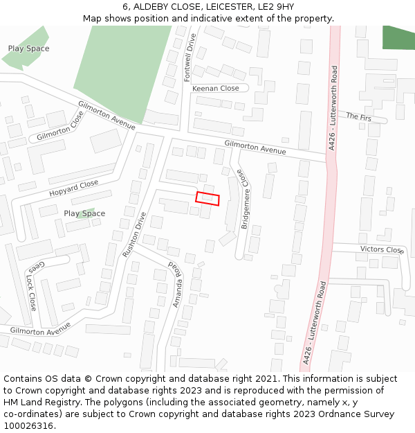 6, ALDEBY CLOSE, LEICESTER, LE2 9HY: Location map and indicative extent of plot