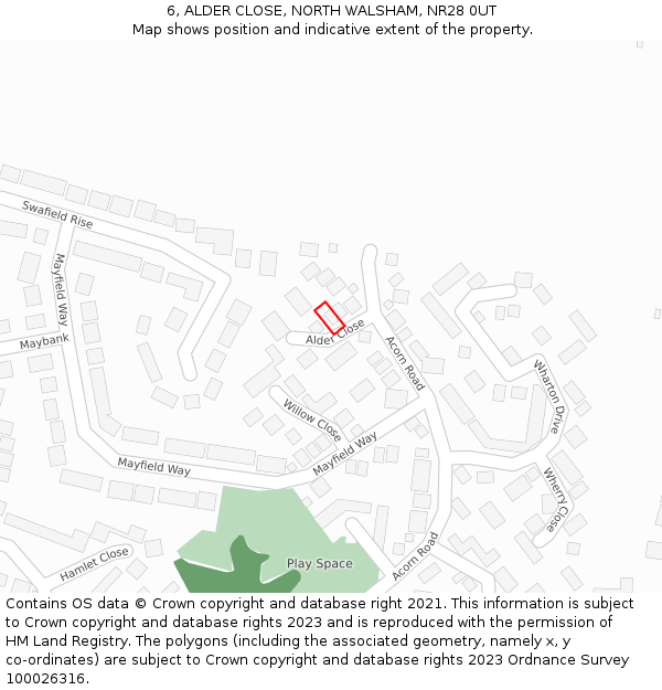 6, ALDER CLOSE, NORTH WALSHAM, NR28 0UT: Location map and indicative extent of plot