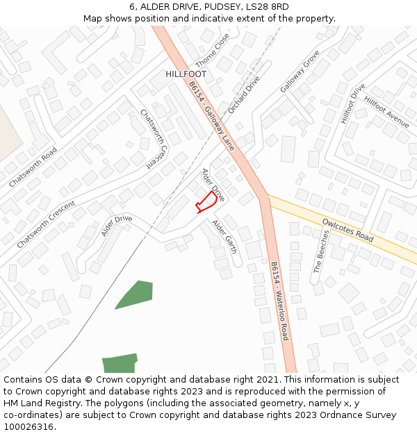 6, ALDER DRIVE, PUDSEY, LS28 8RD: Location map and indicative extent of plot
