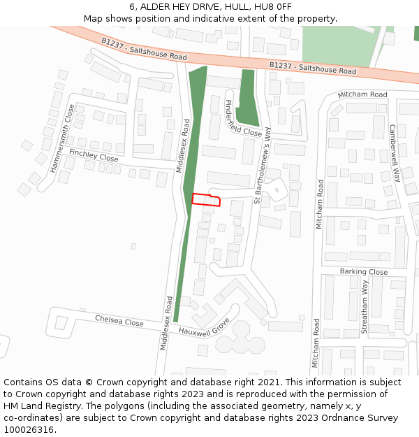 6, ALDER HEY DRIVE, HULL, HU8 0FF: Location map and indicative extent of plot