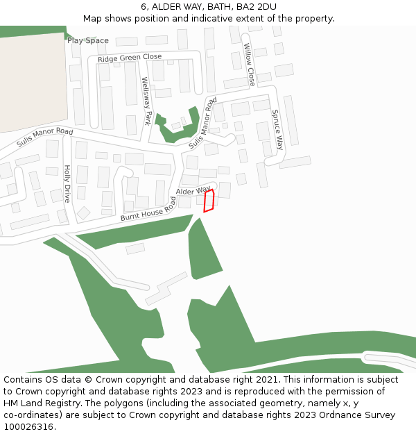 6, ALDER WAY, BATH, BA2 2DU: Location map and indicative extent of plot