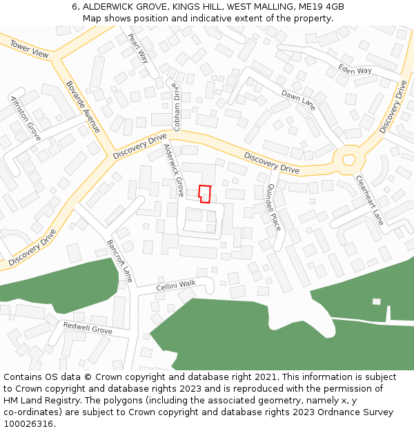 6, ALDERWICK GROVE, KINGS HILL, WEST MALLING, ME19 4GB: Location map and indicative extent of plot