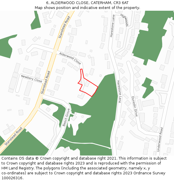 6, ALDERWOOD CLOSE, CATERHAM, CR3 6AT: Location map and indicative extent of plot