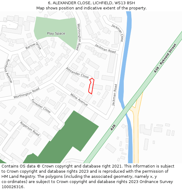 6, ALEXANDER CLOSE, LICHFIELD, WS13 8SH: Location map and indicative extent of plot