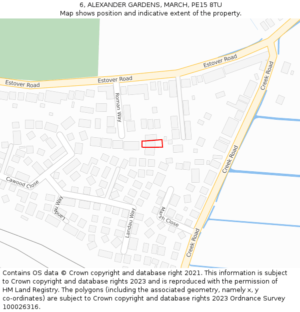 6, ALEXANDER GARDENS, MARCH, PE15 8TU: Location map and indicative extent of plot