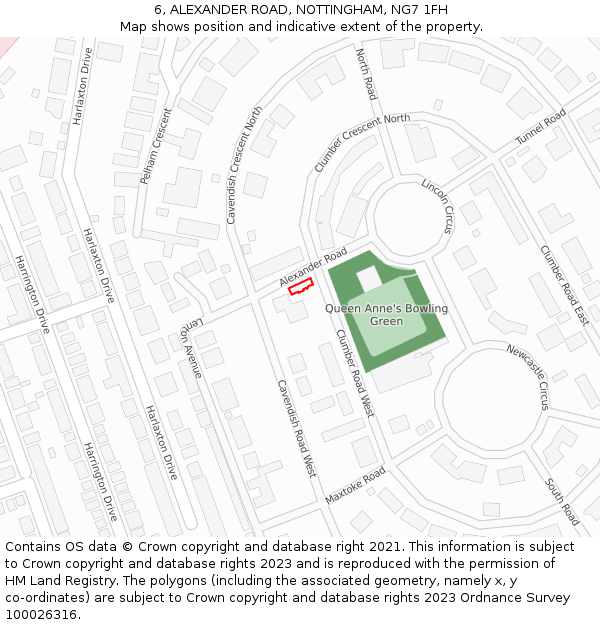 6, ALEXANDER ROAD, NOTTINGHAM, NG7 1FH: Location map and indicative extent of plot