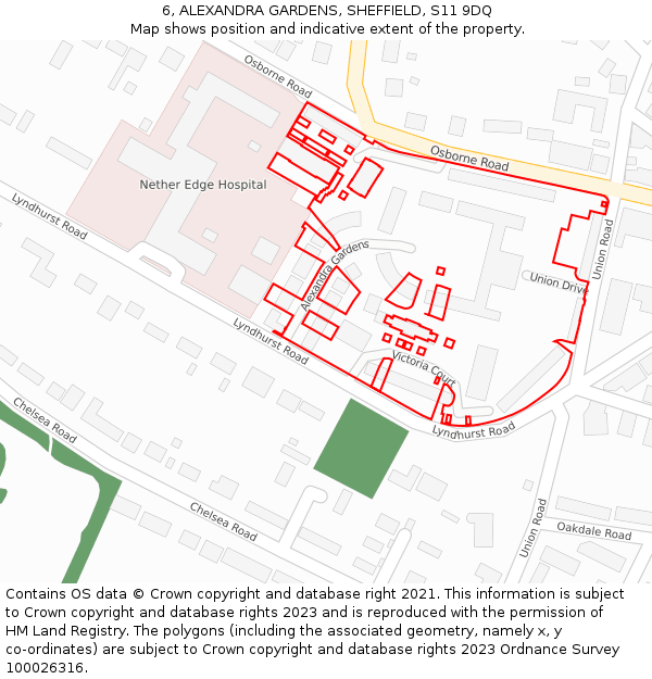 6, ALEXANDRA GARDENS, SHEFFIELD, S11 9DQ: Location map and indicative extent of plot