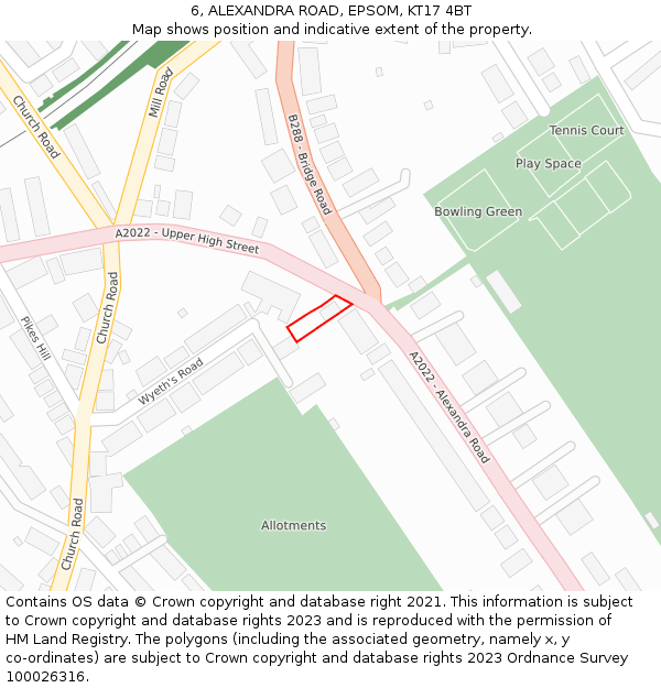 6, ALEXANDRA ROAD, EPSOM, KT17 4BT: Location map and indicative extent of plot