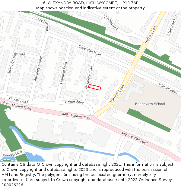 6, ALEXANDRA ROAD, HIGH WYCOMBE, HP13 7AP: Location map and indicative extent of plot