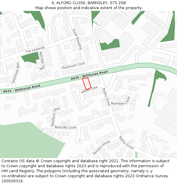 6, ALFORD CLOSE, BARNSLEY, S75 2SB: Location map and indicative extent of plot