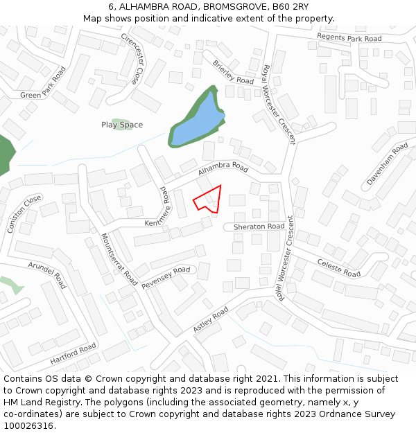 6, ALHAMBRA ROAD, BROMSGROVE, B60 2RY: Location map and indicative extent of plot