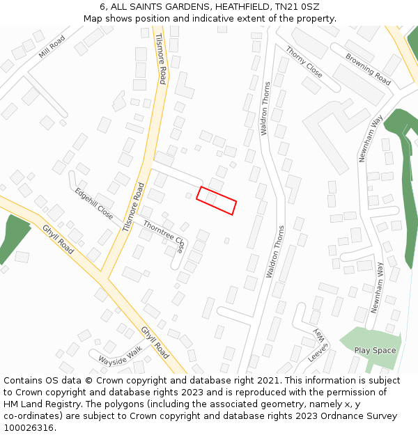 6, ALL SAINTS GARDENS, HEATHFIELD, TN21 0SZ: Location map and indicative extent of plot