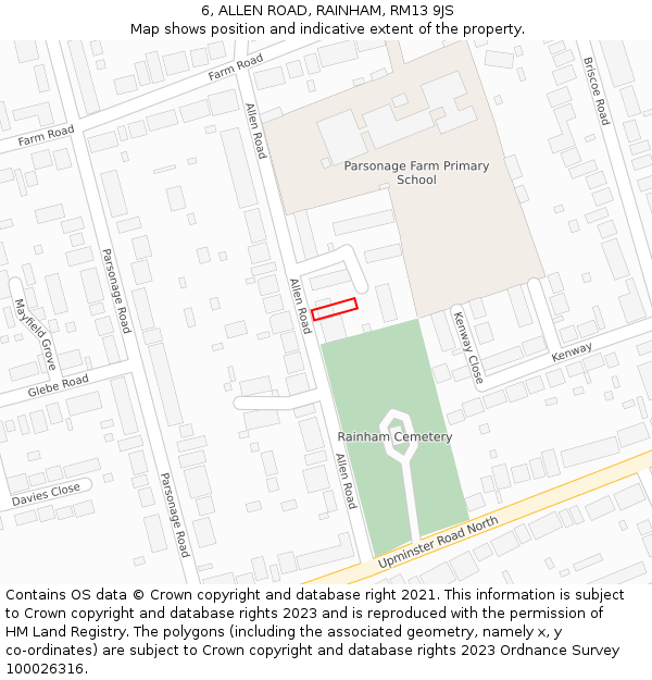 6, ALLEN ROAD, RAINHAM, RM13 9JS: Location map and indicative extent of plot