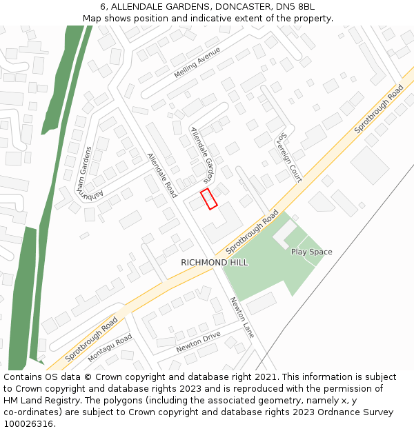 6, ALLENDALE GARDENS, DONCASTER, DN5 8BL: Location map and indicative extent of plot