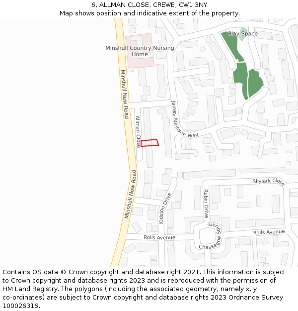 6, ALLMAN CLOSE, CREWE, CW1 3NY: Location map and indicative extent of plot