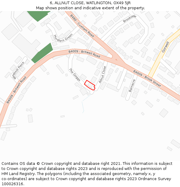 6, ALLNUT CLOSE, WATLINGTON, OX49 5JR: Location map and indicative extent of plot