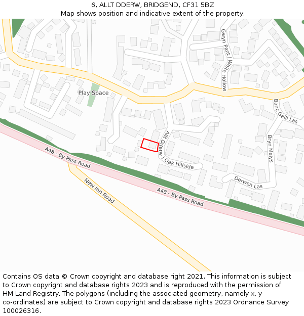 6, ALLT DDERW, BRIDGEND, CF31 5BZ: Location map and indicative extent of plot