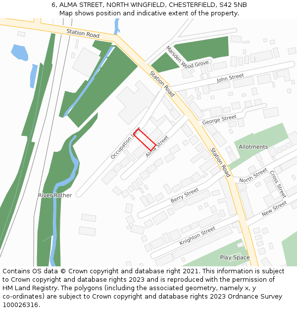 6, ALMA STREET, NORTH WINGFIELD, CHESTERFIELD, S42 5NB: Location map and indicative extent of plot