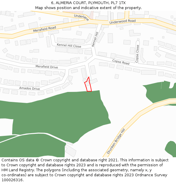 6, ALMERIA COURT, PLYMOUTH, PL7 1TX: Location map and indicative extent of plot