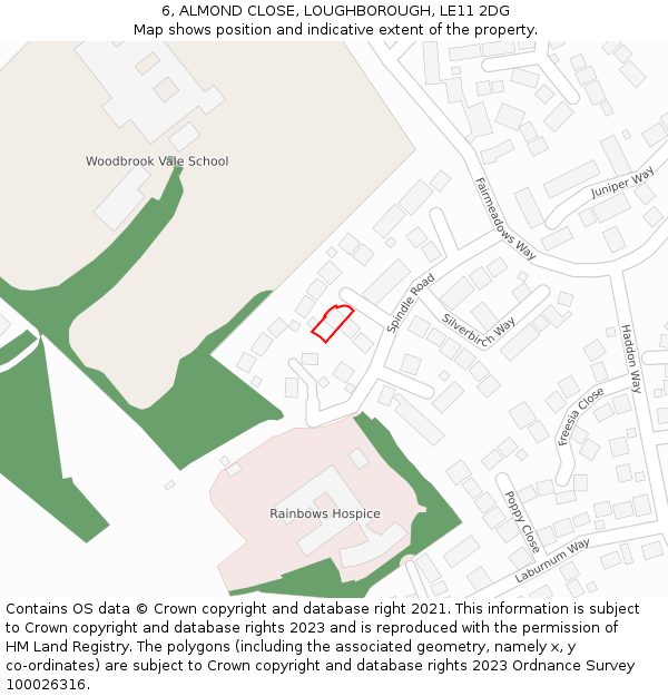 6, ALMOND CLOSE, LOUGHBOROUGH, LE11 2DG: Location map and indicative extent of plot