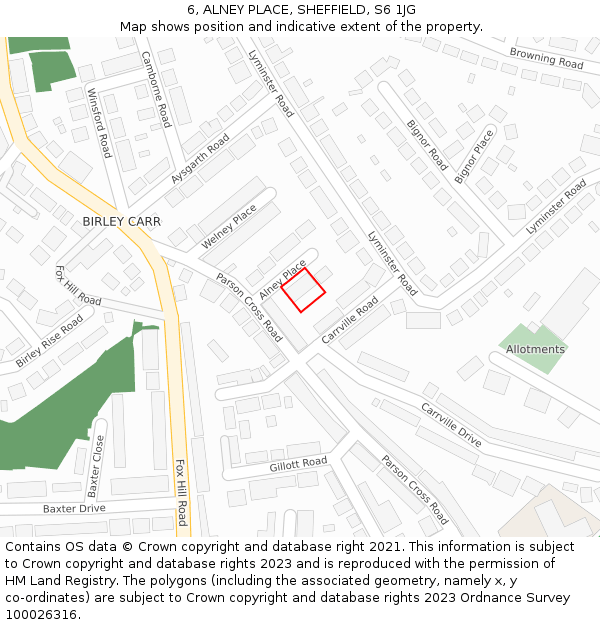 6, ALNEY PLACE, SHEFFIELD, S6 1JG: Location map and indicative extent of plot