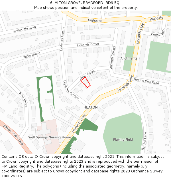 6, ALTON GROVE, BRADFORD, BD9 5QL: Location map and indicative extent of plot