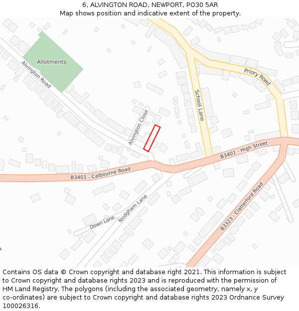 6, ALVINGTON ROAD, NEWPORT, PO30 5AR: Location map and indicative extent of plot