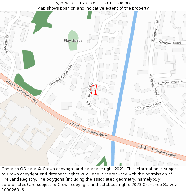 6, ALWOODLEY CLOSE, HULL, HU8 9DJ: Location map and indicative extent of plot