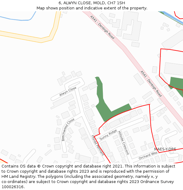 6, ALWYN CLOSE, MOLD, CH7 1SH: Location map and indicative extent of plot