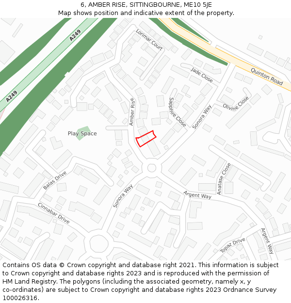 6, AMBER RISE, SITTINGBOURNE, ME10 5JE: Location map and indicative extent of plot