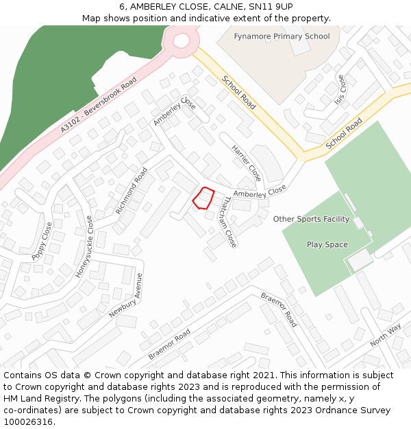 6, AMBERLEY CLOSE, CALNE, SN11 9UP: Location map and indicative extent of plot