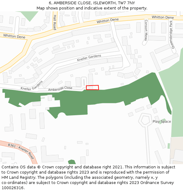 6, AMBERSIDE CLOSE, ISLEWORTH, TW7 7NY: Location map and indicative extent of plot