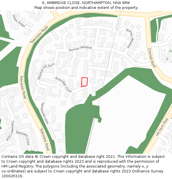 6, AMBRIDGE CLOSE, NORTHAMPTON, NN4 9RW: Location map and indicative extent of plot
